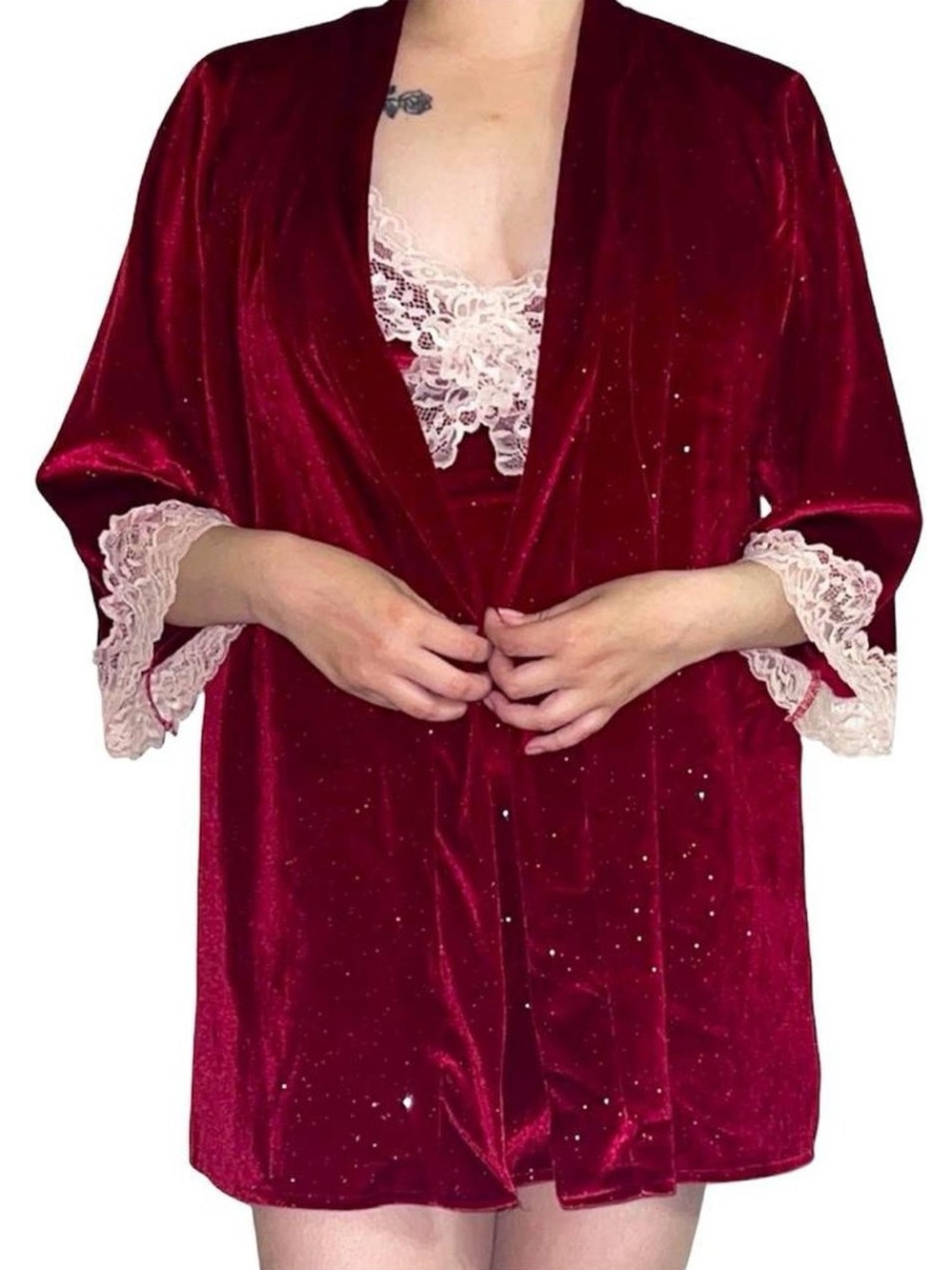 Red velvet robe & lingerie dress